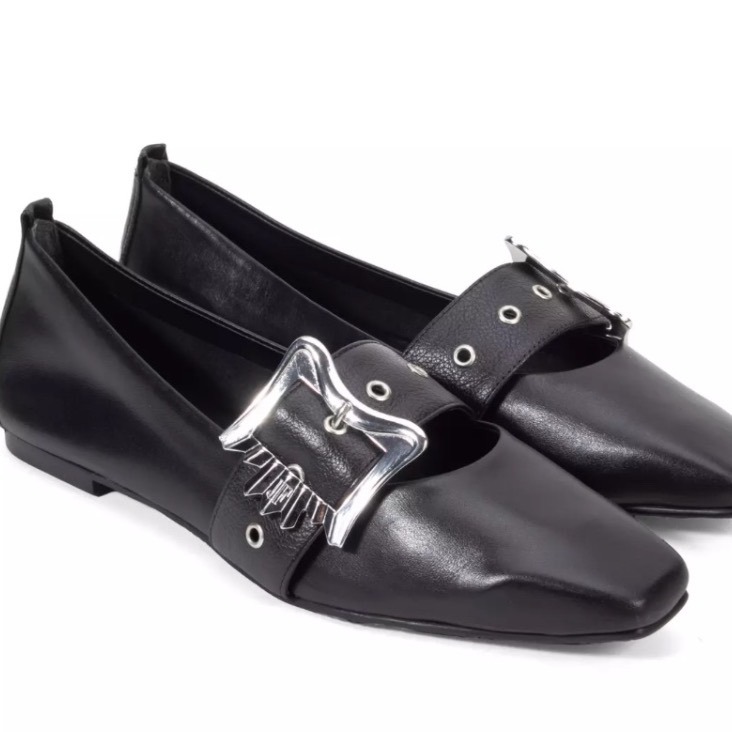 John Fluevog Misty Black Leather Buckle Slip On Mary Jane Flats Voggettes